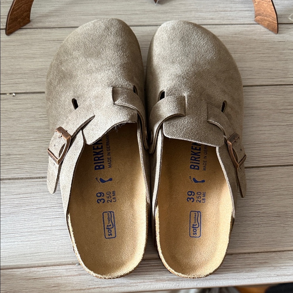 Birkenstock Light Brown Suede Clogs